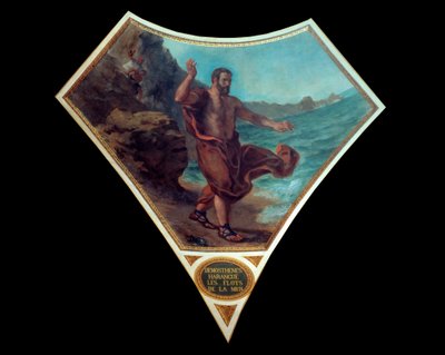 Den greske politiske taleren Demosthene harangeret havets bølger for å herde seg til tumulten og travelheten i forsamlingene til folket i Athen Fresco av Eugene Delacroix (1798-1863) som dekorerte kuppelen til nasjonalforsamlingens bibliotek (P av Ferdinand Victor Eugene Delacroix