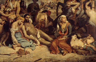 Scio-massakrene. Scene som skildrer den greske uavhengighetskrigen mot ottomanerne: greske sivile som venter på død eller slaveri. Detalj. Maleri av Eugene Delacroix (1798-1863) av Ferdinand Victor Eugene Delacroix