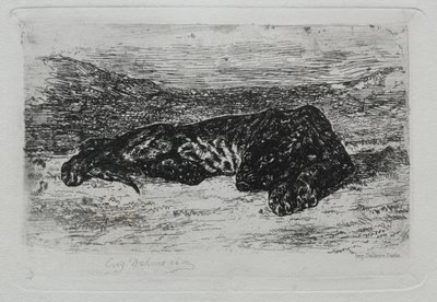 Tiger som ligger i ørkenen. av Ferdinand Victor Eugene Delacroix