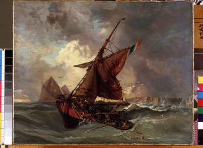 ""A ship in the tempete"" (Skips at stormy sea) Maleri av Eugene Delacroix (1798-1863) 1800-tallet Mikalojus Konstantinas Ciurlionis Museum of Fine Arts, Kaunas, Litauen av Ferdinand Victor Eugene Delacroix