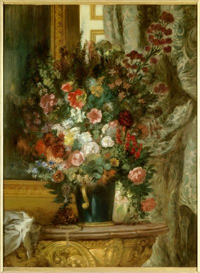 Vase med blomster på en konsoll Maleri av Eugene Delacroix (1798-1863) 1850 Dim.1,35 x 1,02 m Montauban, Musee Ingres av Ferdinand Victor Eugene Delacroix