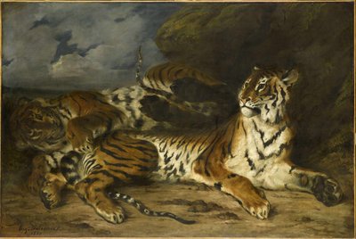 Ung tiger leker med sin mor, 1830. av Ferdinand Victor Eugene Delacroix