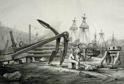 Ankre ved marineverftet, av Ferdinand Perrot, litografi av Ferdinand Victor Perrot