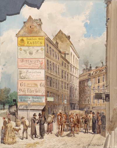 Kohlmessergasse og Salzgries ved Ruprechtsstiege av Ferdinand Weckbrodt