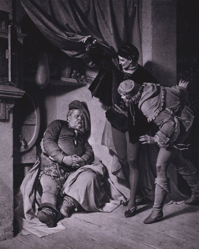 Scene fra Shakespeares kong Henry IV, del 1 (akt II, scene 4) (litho) av Ferdinand the Elder Piloty
