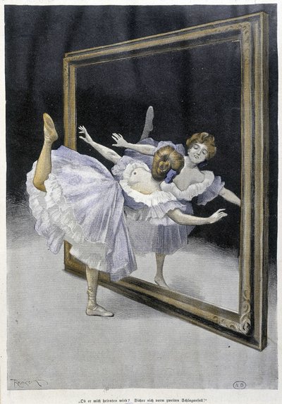 Klassisk dans: danser gjør øvelser foran et speil - nd, tysk doc. av Ferdinand von Reznicek