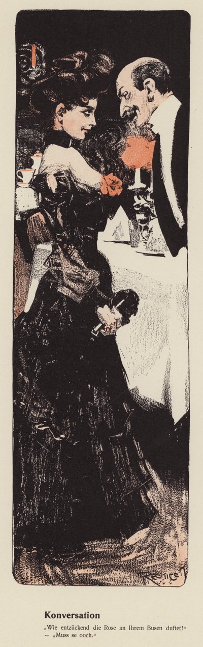 Mann prater med en ung kvinne (farge litho) av Ferdinand von Reznicek