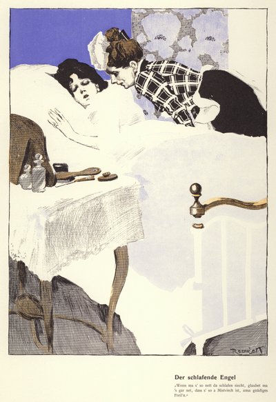 The Sleeping Angel (farge litho) av Ferdinand von Reznicek