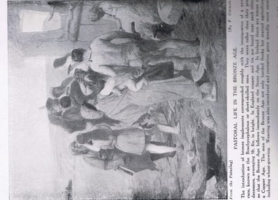 Pastoralt liv i bronsealderen, illustrasjon fra 'Hutchinson's History of the Nations', ca. 1910 av Fernand Cormon