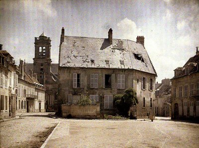 Hus med skadet tak, Soissons, Aisne, 1917 (autokrom) av Fernand Cuville
