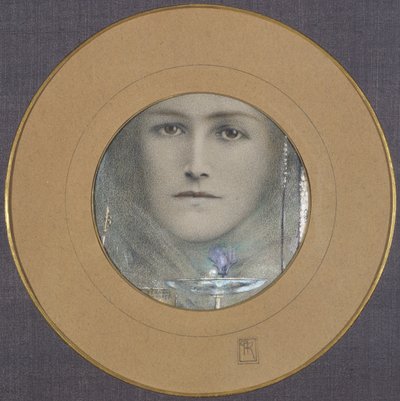 Brune øyne og en blå blomst av Fernand Khnopff