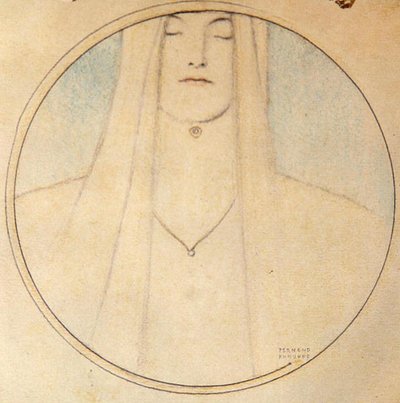 Hodet til en kvinne (pastell på papir) av Fernand Khnopff