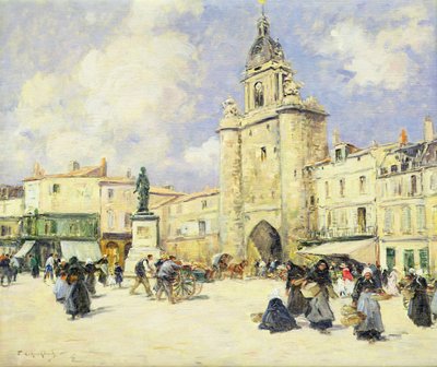 Bytorget i La Rochelle (olje på lerret) av Fernand Legout Gerard