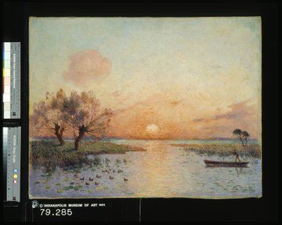 The Pond At Sunset (La Mare Au Coucher Du Soleil) (olje på lerret) av Fernand Loyen du Puigaudeau