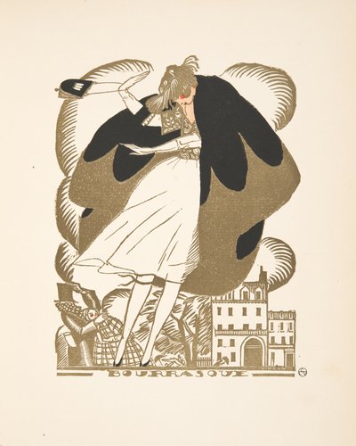 Bourrasque, fra en samling av moteplater, 1920 (pochoir-trykk) av Fernand Siméon