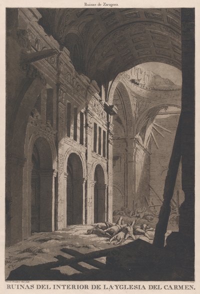 Utsikt over ruinene av det indre av kirken Nuestra Senora del Carmen i Saragos..., 1808-14 av Fernando Brambila