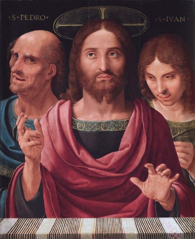 Salvator Mundi mellom de hellige Peter og Johannes, ca. 1507 (olje på tre) av Fernando Yanez de Almedina