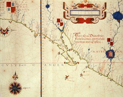 Fol.15 Kart over Mexico og nedre California, fra et atlas, 1571 av Fernao Vaz Dourado