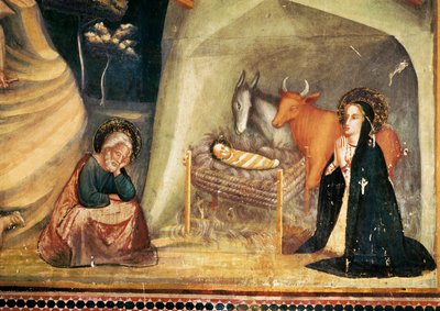 Fødsel, fra kapellet Saint Michel, klosteret Pedralbes, Barcelona av Ferrer Bassa