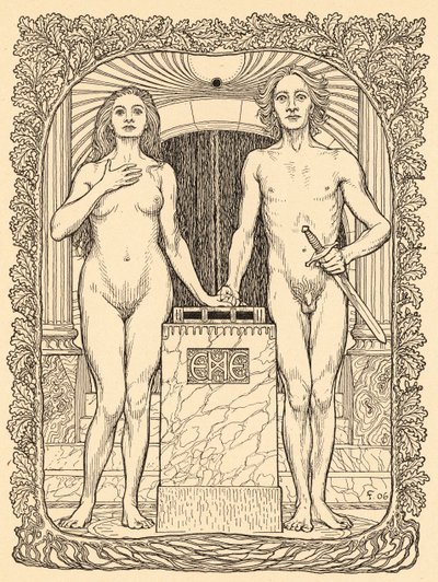 Ved bryllupsalteret, tallerken 6, fra porteføljen 'Lebenszeichen', pub. 1908 i Berlin av Fritz Heyder Verlag av Fidus