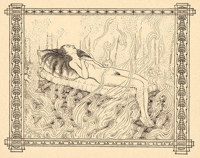 Brennoffer, plate 4, fra porteføljen "Signs of Life", pub. 1908 i Berlin av Fritz Heyder Verlag av Fidus