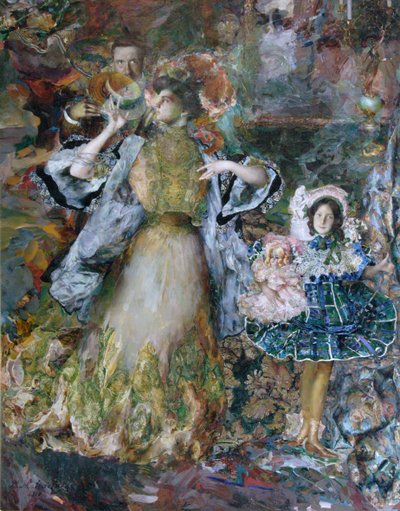 Selvportrett med kone og datter, 1910 av Filipp Andreyevich Malyavin