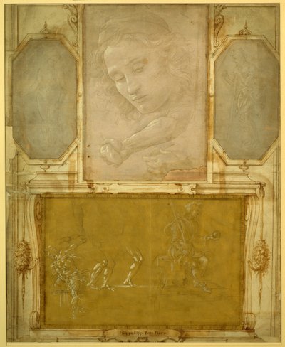En side fra Vasaris 'Libro de' Disegni' (metalpoint med hvit forhøyning, penn og blekk på papir) av Filippino Lippi