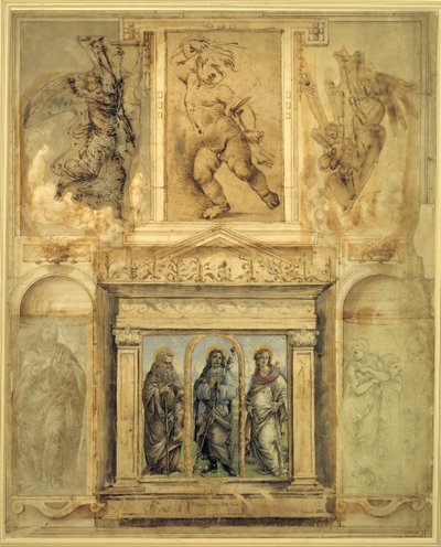 En side fra Vasaris 'Libro de' Disegni' (penn og brunt blekk med metallspiss, vask og kritt på papir) av Filippino Lippi