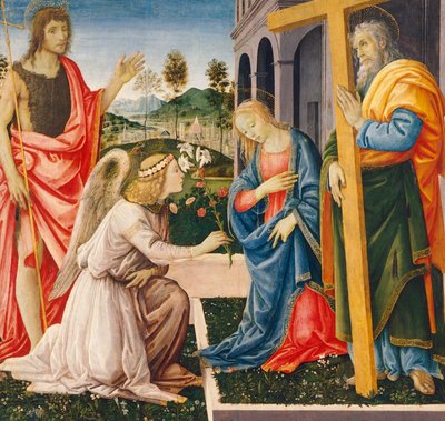Annunciation and Saints, av Filippino Lippi (1457-ca 1504), olje på lerret av Filippino Lippi