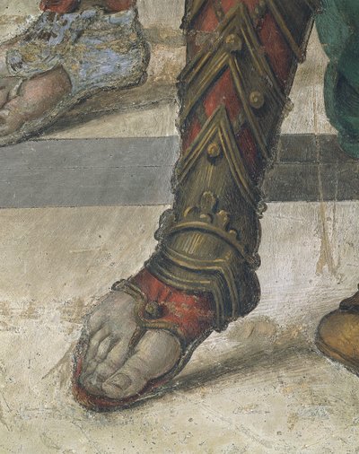 Saint Philip Driving Dragon fra Temple of Hieropolis av Filippino Lippi, detalj av fottøy, freskomaleri av Filippino Lippi
