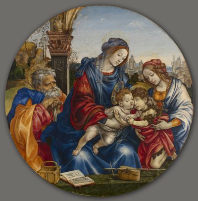 Den hellige familie med døperen Johannes og den hellige Margaret, ca. 1495. av Filippino Lippi