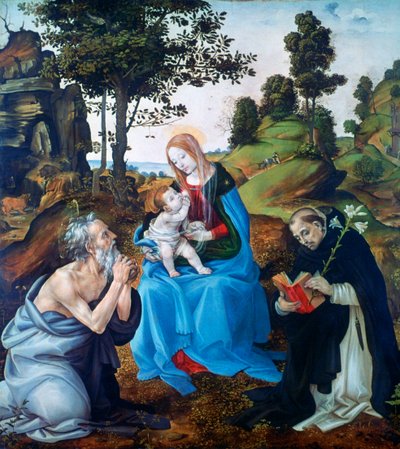 Jomfruen og barnet med de hellige Hieronymus og Dominikus, c1485 av Filippino Lippi