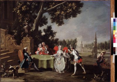 ""Kortfesten"" Gruppe med italiensk adel som spiller kort i en hage. Maleri av Filippo Falciatore (1718-1768) Pushkin-museet fra 1700-tallet, Moskva av Filippo Falciatore