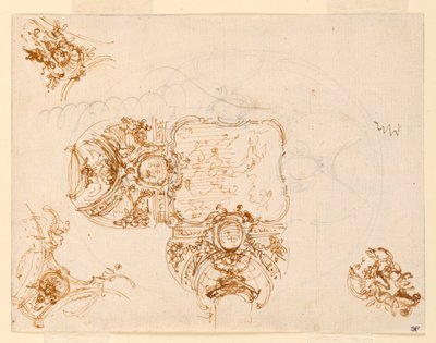 Takdesign for Salone di Stupinigi (hovedhallen til jakthytta) av Filippo Juvarra