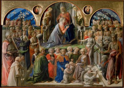 Kroningen av Jomfru Maria. To tondi på hver side (tempera på tre) av Filippo Lippi