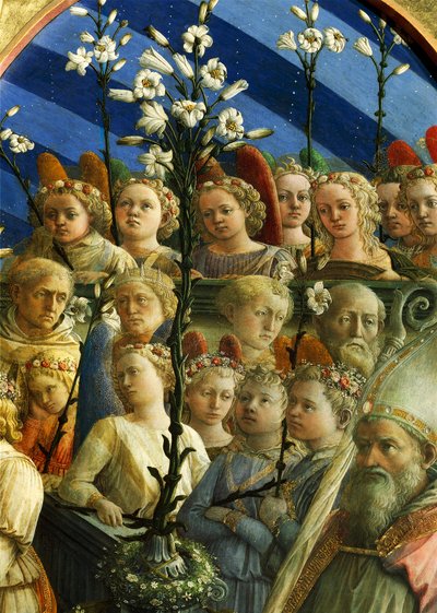 Incoronazione Maringhi eller Coronation of Virgin av Filippo Lippi (ca. 1406-1469), tempera på tre, 200x287 cm, detalj av Filippo Lippi