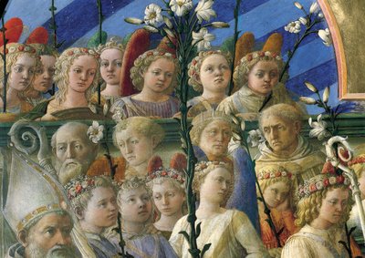 Incoronazione Maringhi eller Coronation of Virgin av Filippo Lippi (ca. 1406-1469), tempera på tre, 200x287 cm, detalj av Filippo Lippi