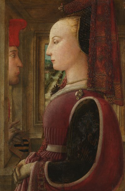 Portrett av en kvinne med en mann ved en kasse, ca. 1440. av Fra Filippo Lippi