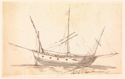 Tegning, et seilskip, ca. 1780 av Filippo Marchionni