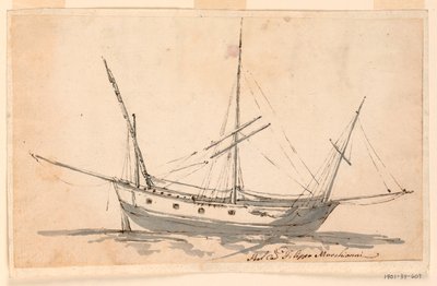 Tegning, et seilskip, ca. 1780 av Filippo Marchionni