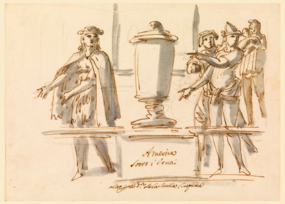 Tegning, allegori over Amerika, dekorasjon til salongen til kardinal Falconieri i Frascati, 1700- og 1800-tallet av Filippo Marchionni