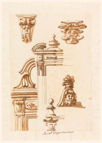 Tegning, arkitekturstudier, 1750–90 av Filippo Marchionni