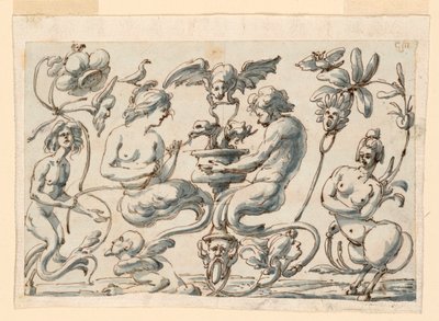 Tegning, grotesk for et avlangt panel, 1730–50 av Filippo Marchionni
