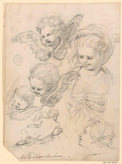 Tegning, studier for en religiøs representasjon, 1725–40 av Filippo Marchionni