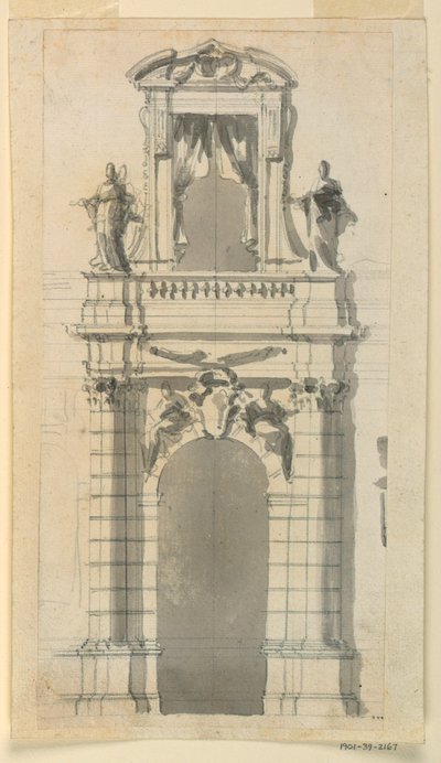 Tegning, oppriss av den nedre, sentrale delen av et byherskapshus, 1770–85 av Filippo Marchionni