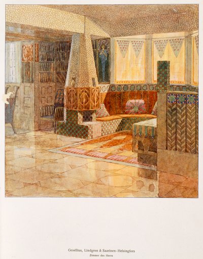 Gentlemans room, designet av Gesellius, Lindgren og Sarrinen-Helsingfors, fra en tysk publikasjon, ca. 1895 av Finnish School