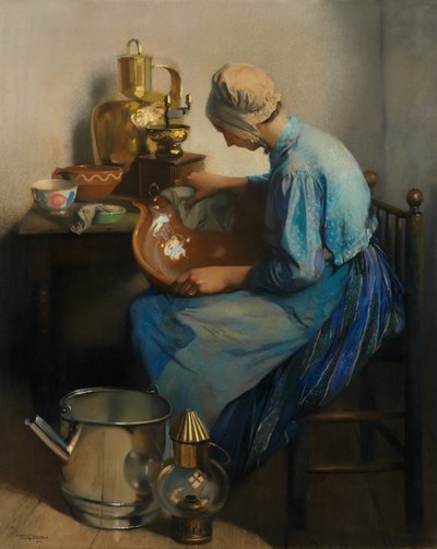 The Cleaning Lady (olje på lerret) av Firmin Baes