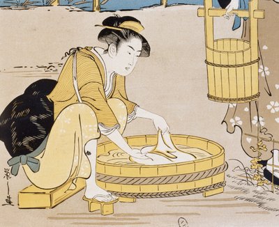 Kvinner som vasker i elv, omslag av Firmin Gillot (1819-1872), Le Japon Artistique (japansk kunst), kunst- og industridokumenter samlet av Siegfried Bing (1838-1905), månedlig publikasjon juli 1889, Frankrike av Firmin Gillot
