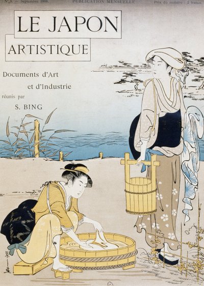 Kvinner som vasker i elv, omslag av Firmin Gillot (1819-1872), Le Japon Artistique (japansk kunst), kunst- og industridokumenter samlet av Siegfried Bing (1838-1905), månedlig publikasjon juli 1889, Frankrike av Firmin Gillot