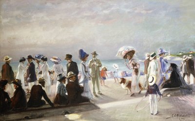 Strandscene; Scene de Plage av Firmin Marcelin Michelet